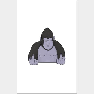 Grumpy Gorilla Holding Middle Finger Posters and Art